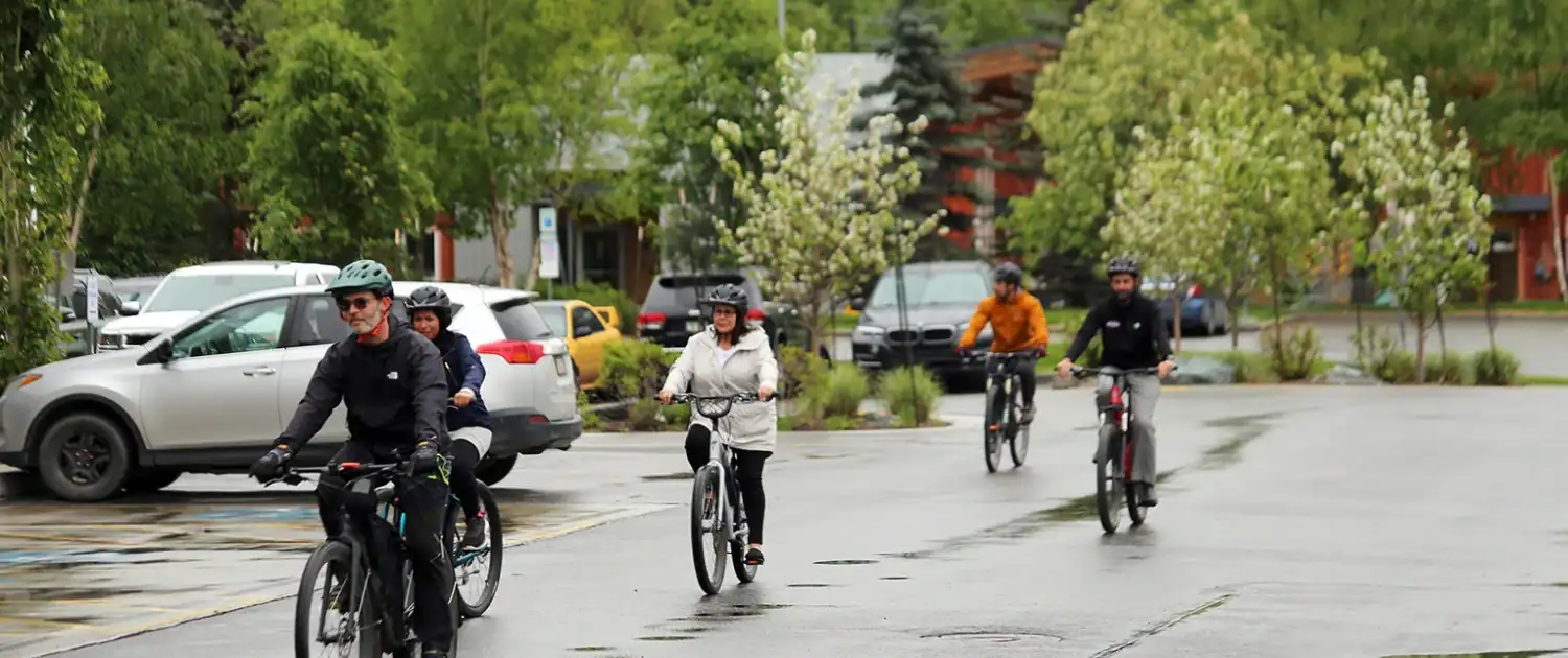 People on bicycles for the bike tours during Nuka Conference