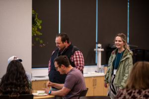 Conference attendees enjoying breakfast
