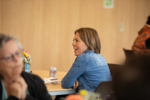 Conference attendee eating